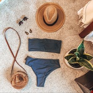 SOLD: Dusty navy high waisted tube bikini